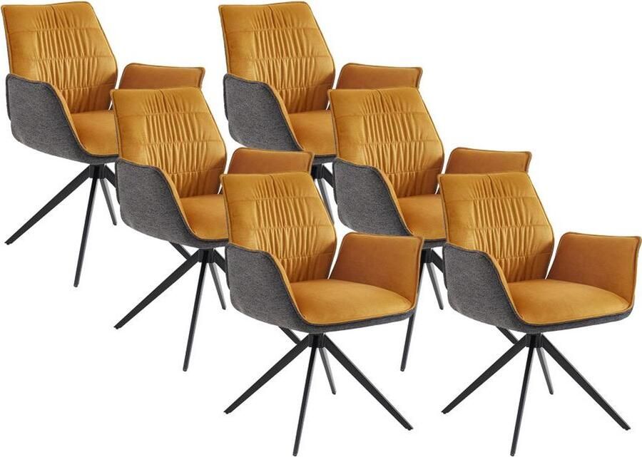Vente-unique Set van 6 stoelen met armleuningen Stof en metaal Geel en antracietgrijs MARILA L 65 cm x H 82 cm x D 62 cm - Foto 2