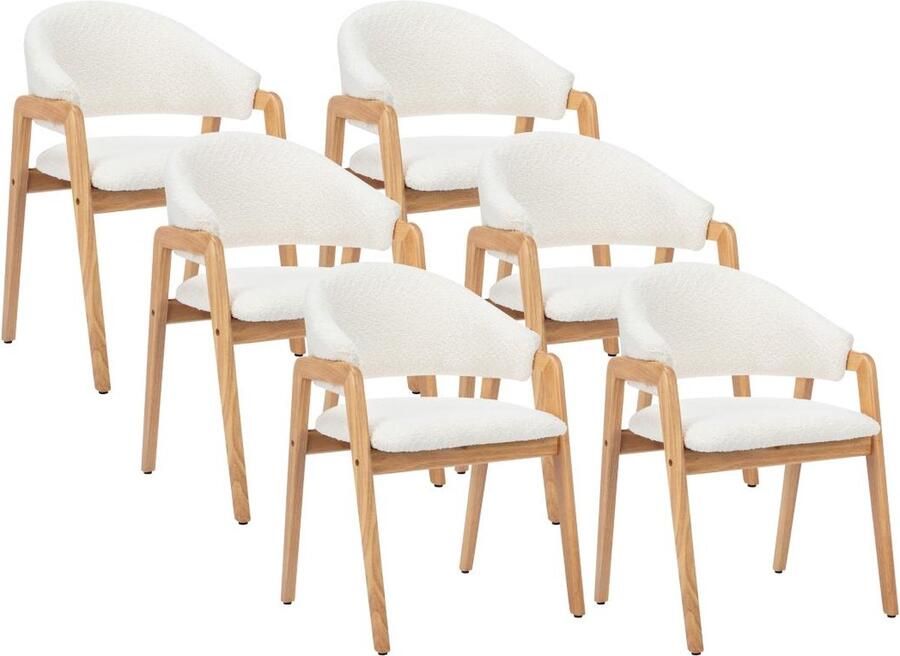 Vente-unique Set van 6 stoelen met armleuningen van boucléstof en heveahout Wit SOLUNA L 56 cm x H 82 cm x D 53.5 cm - Foto 2