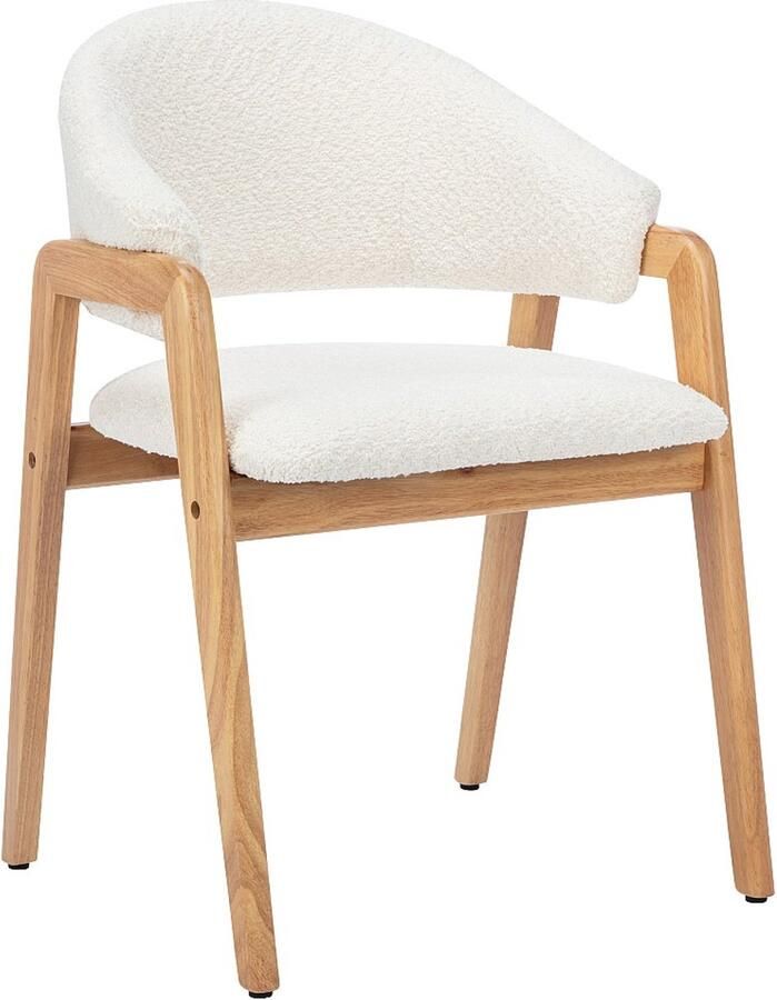 Vente-unique Set van 6 stoelen met armleuningen van boucléstof en heveahout Wit SOLUNA L 56 cm x H 82 cm x D 53.5 cm - Foto 2