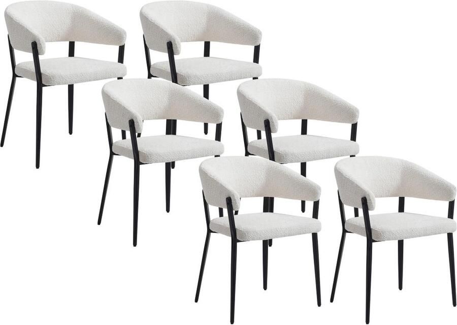 Vente-unique Set van 6 stoelen met armleuningen van boucléstof en zwart metaal Wit AVRELA L 56 cm x H 77 cm x D 55 cm