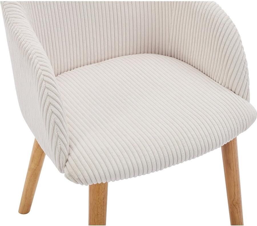 Vente-unique Set van 6 stoelen met armleuningen van ribfluweel en heveahout Crèmewit JELISA L 54 cm x H 79 cm x D 56 cm - Foto 2