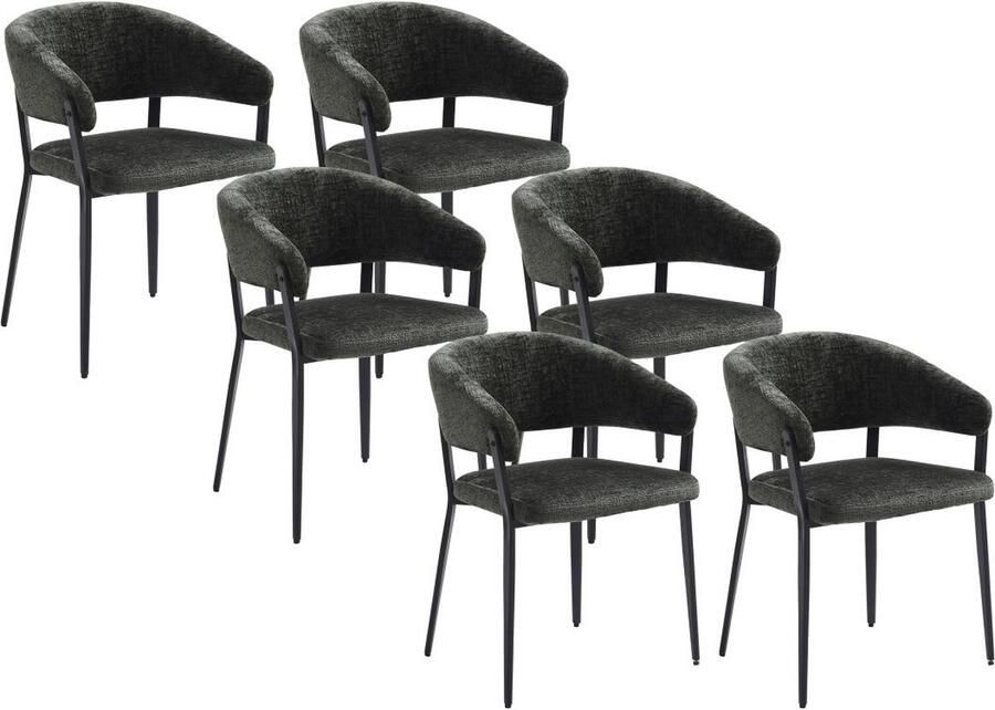 Vente-unique Set van 6 stoelen met armleuningen van stof en zwart metaal Groen AVRELA L 56 cm x H 77 cm x D 55 cm