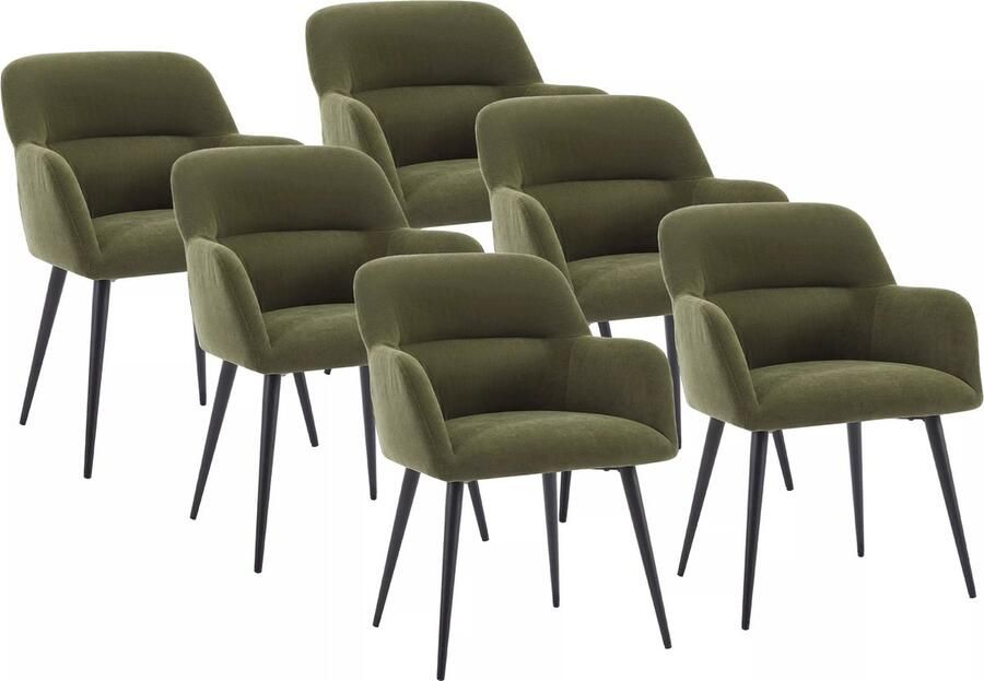 Vente-unique Set van 6 stoelen met armleuningen van stof en zwart metaal Groen HEKA L 59.5 cm x H 78 cm x D 61 cm