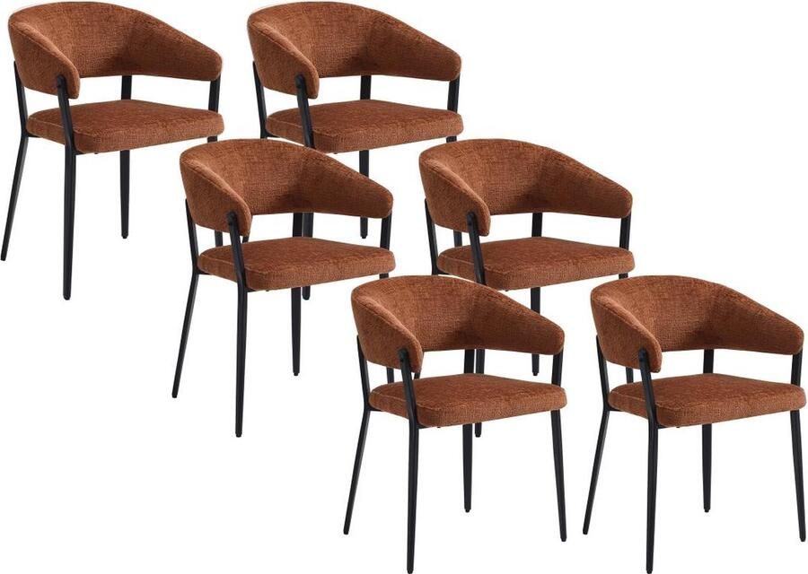 Vente-unique Set van 6 stoelen met armleuningen van stof en zwart metaal Terracotta AVRELA L 56 cm x H 77 cm x D 55 cm