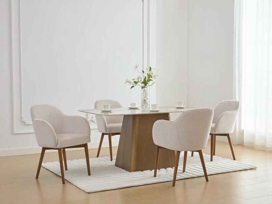 Vente-unique Set van 2 stoelen met armleuningen van stof met textuur en heveahout Crèmewit MODINIA L 58 cm x H 84 cm x D 60 cm - Foto 2