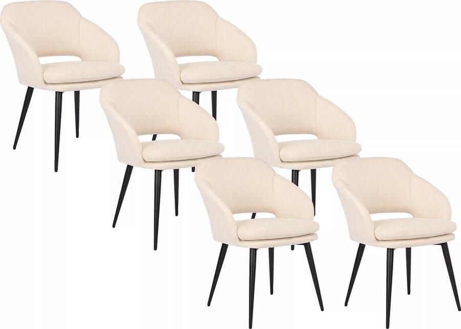 Vente-unique Set van 6 stoelen met armleuningen van stof met textuur en zwart metaal Beige LADENIA L 58 cm x H 82 cm x D 57.5 cm