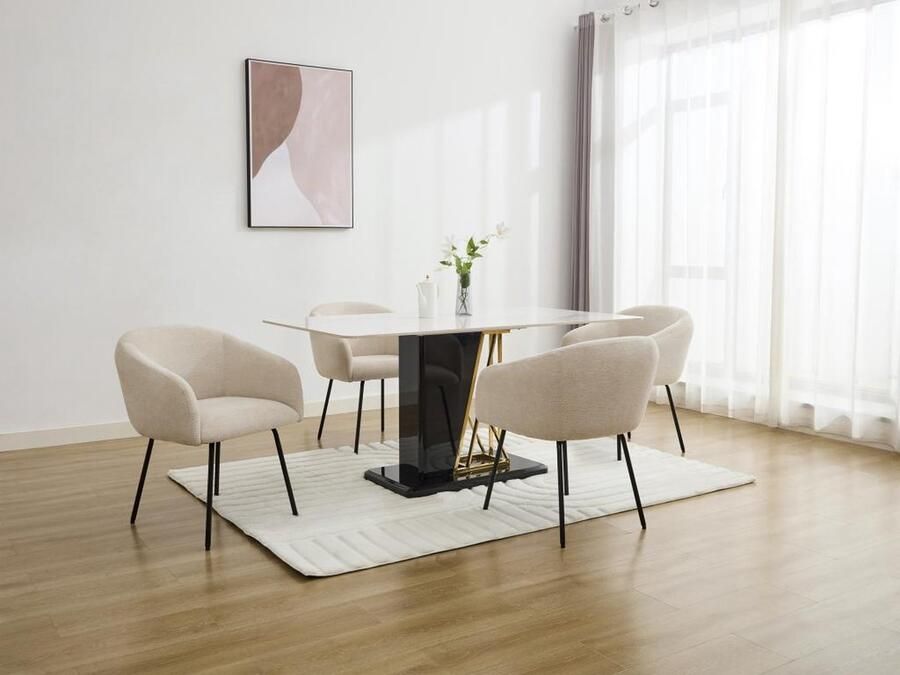 Vente-unique Set van 2 stoelen met armleuningen van stof met textuur en zwart metaal Crèmewit NISTOSIA L 61 cm x H 78 cm x D 62 cm - Foto 3