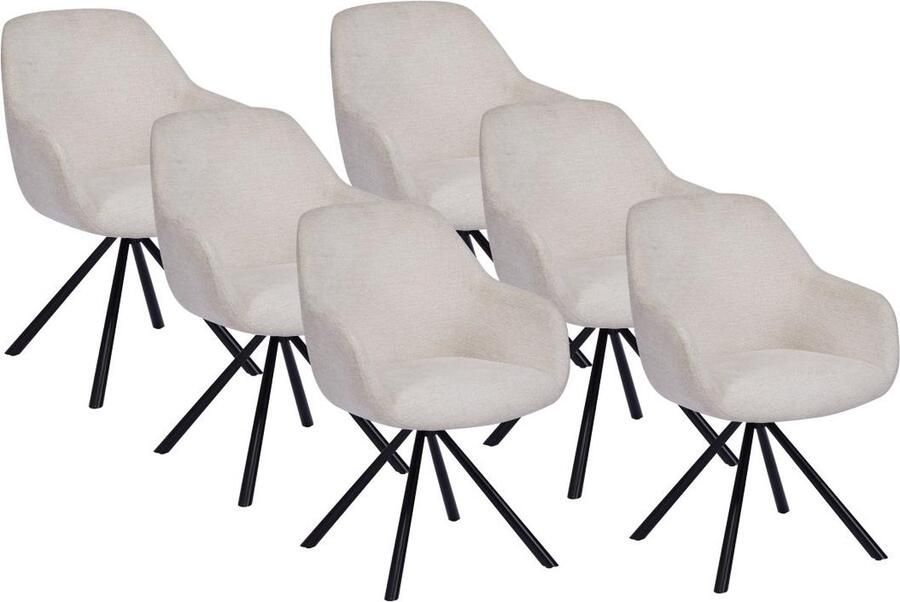 Vente-unique Set van 6 stoelen met armleuningen van stof met textuur en zwart metaal Crèmewit CILIENO L 56 cm x H 84 cm x D 63 cm