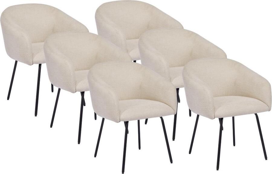 Vente-unique Set van 6 stoelen met armleuningen van stof met textuur en zwart metaal Crèmewit NISTOSIA L 61 cm x H 78 cm x D 62 cm