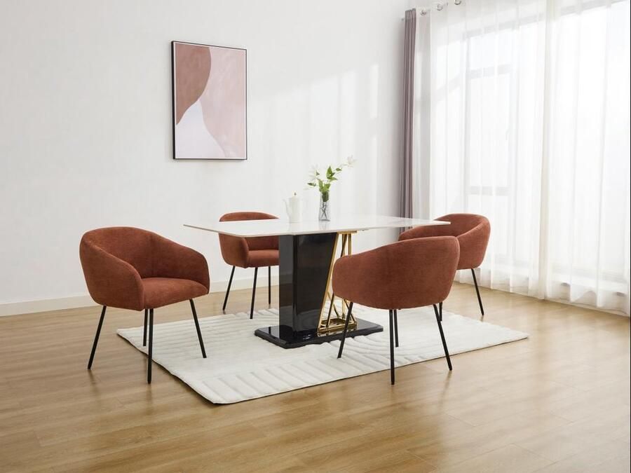 Vente-unique Set van 2 stoelen met armleuningen van stof met textuur en zwart metaal Terracotta NISTOSIA L 61 cm x H 78 cm x D 62 cm - Foto 3