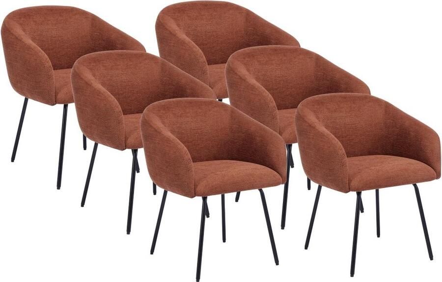 Vente-unique Set van 6 stoelen met armleuningen van stof met textuur en zwart metaal Terracotta NISTOSIA L 61 cm x H 78 cm x D 62 cm