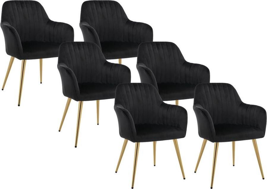 Vente-unique Set van 6 stoelen met armleuningen van velours en goudkleurig metaal Zwart ELEANA L 58 cm x H 82 cm x D 59 cm