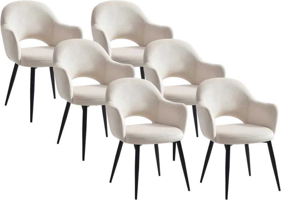 Vente-unique Set van 6 stoelen met armleuningen van velours en zwart metaal Beige ALSEY van Maison Céphy L 58 cm x H 81 cm x D 61 cm