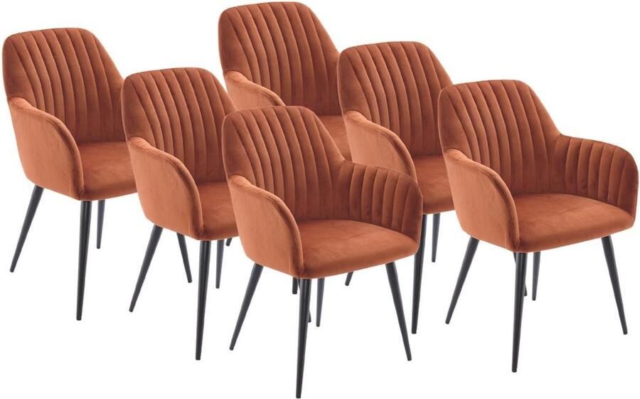 Vente-unique Set van 6 stoelen met armleuningen van velours en zwart metaal Terracotta ELEANA L 58 cm x H 82 cm x D 59 cm