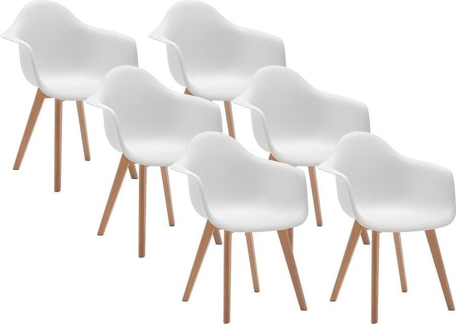 Vente-unique Set van 6 stoelen met armleuningen VIXI polypropyleen en beuk Wit L 63.5 cm x H 84 cm x D 57 cm - Foto 2