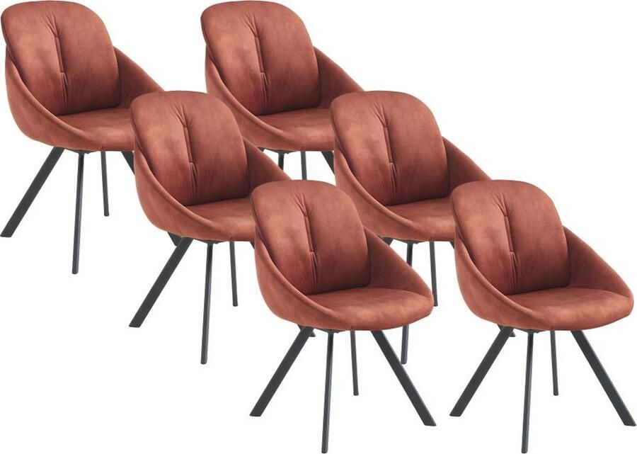 Vente-unique Set van 6 stoelen met fluweel en metalen armleuningen Terracotta BUSSELTON L 59 cm x H 86 cm x D 67 cm