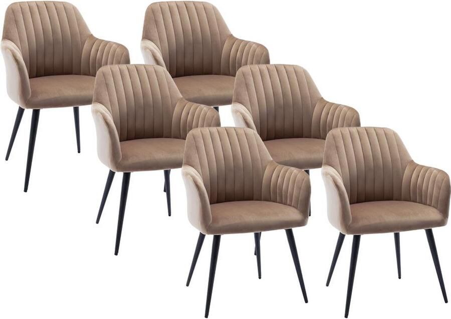 Vente-unique Set van 6 stoelen met fluweel en zwarte metalen leuningen Beige ELEANA L 58 cm x H 82 cm x D 59 cm - Foto 2