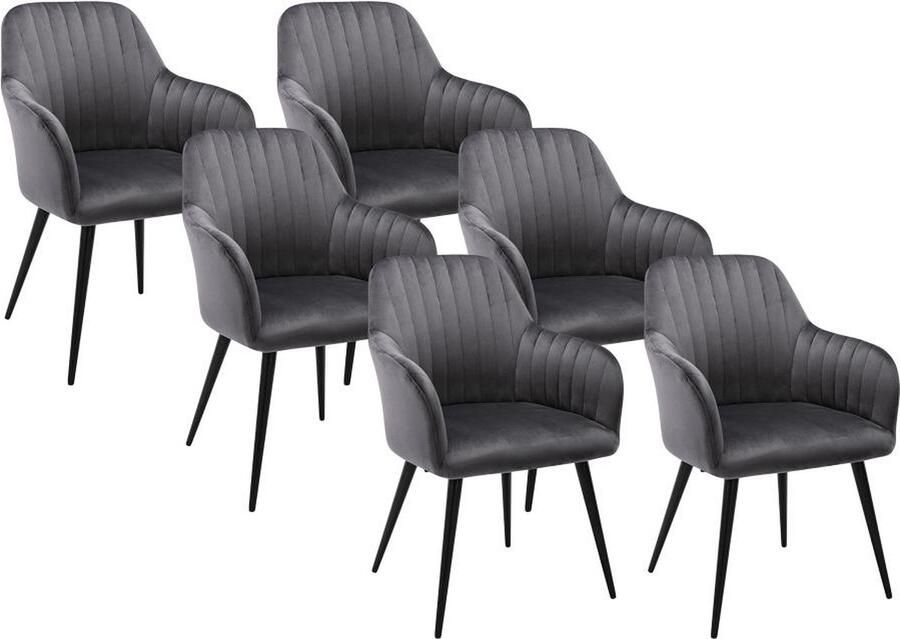 Vente-unique Set van 6 stoelen met fluweel en zwarte metalen leuningen Grijs ELEANA L 58 cm x H 82 cm x D 59 cm - Foto 2