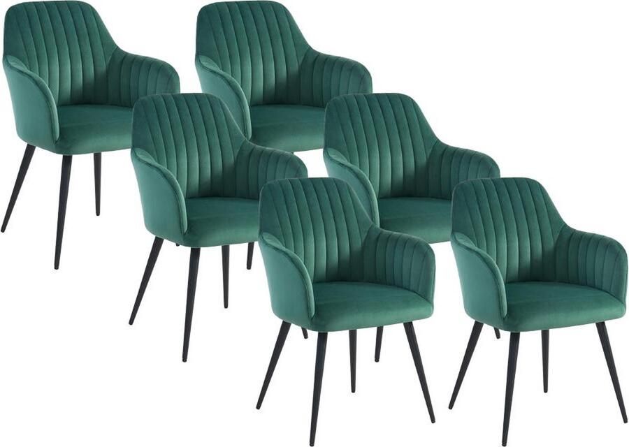 Vente-unique Set van 6 stoelen met fluweel en zwarte metalen leuningen Groen ELEANA L 58 cm x H 82 cm x D 59 cm - Foto 2