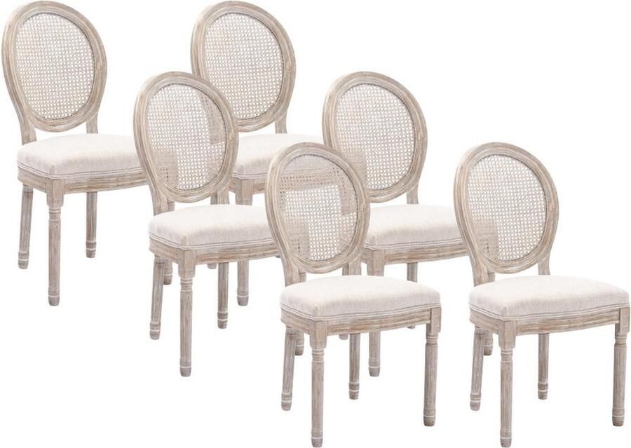 Vente-unique Set van 6 stoelen Riet stof en heveahout Beige ANTOINETTE L 49 cm x H 95 cm x D 57.5 cm - Foto 3