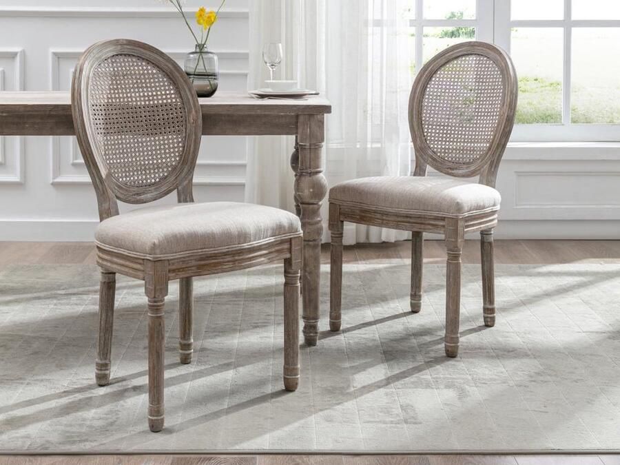 Vente-unique Set van 6 stoelen Riet stof en heveahout Beige ANTOINETTE L 49 cm x H 95 cm x D 57.5 cm - Foto 2