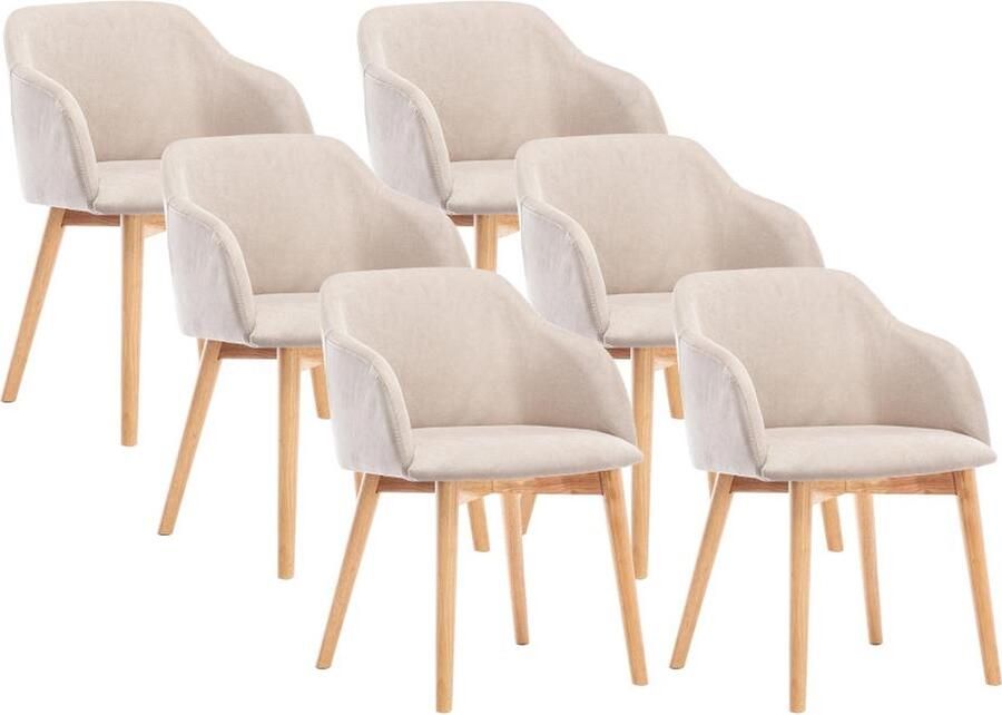 Vente-unique Set van 6 stoelen Stof en hevea hout Beige JELISA L 54 cm x H 79 cm x D 56 cm - Foto 3