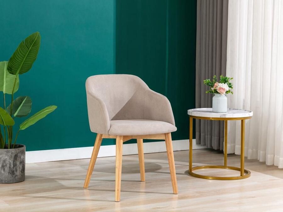 Vente-unique Set van 2 stoelen Stof en hevea hout Beige JELISA L 54 cm x H 79 cm x D 56 cm