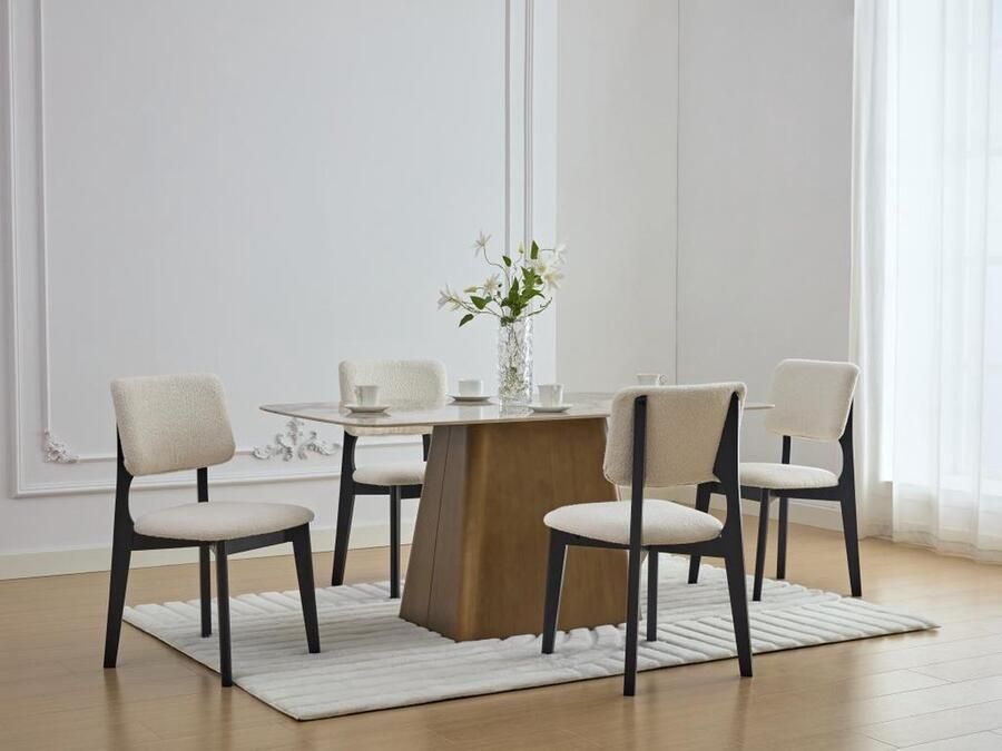 Vente-unique Set van 2 stoelen van boucléstof en heveahout Zwart en wit JASMENA L 46.5 cm x H 87 cm x D 52 cm - Foto 2