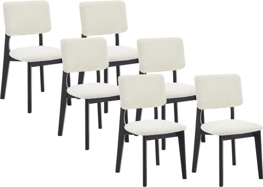 Vente-unique Set van 6 stoelen van boucléstof en heveahout Zwart en wit JASMENA L 46.5 cm x H 87 cm x D 52 cm