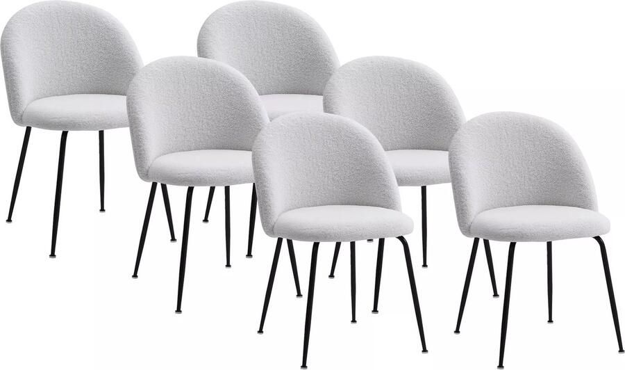 Vente-unique Set van 6 stoelen van boucléstof en zwart roestvrij staal Wit MELBOURNE L 50 cm x H 77 cm x D 55 cm - Foto 2