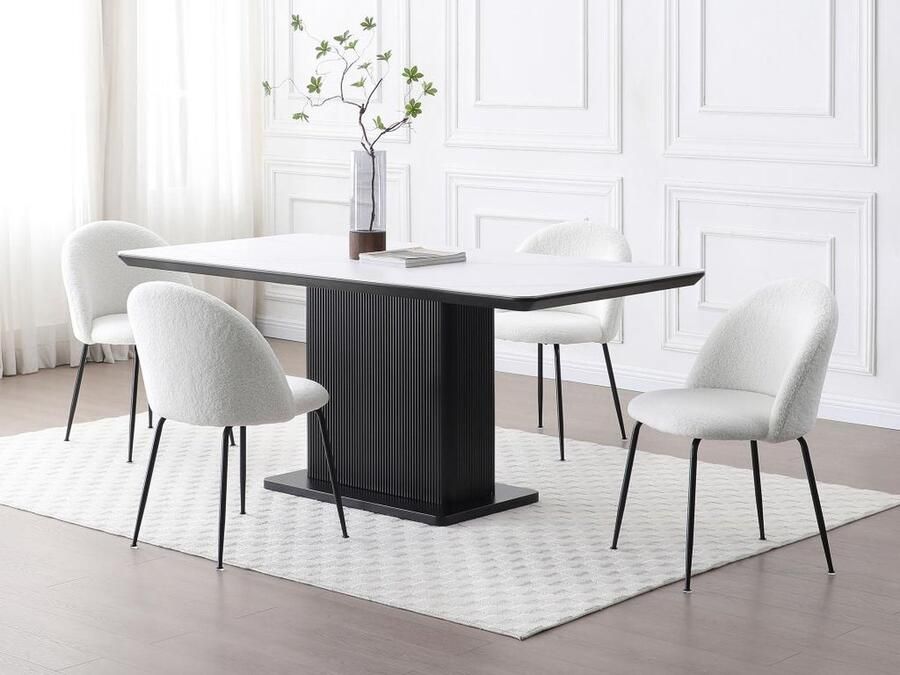 Vente-unique Set van 6 stoelen van boucléstof en zwart roestvrij staal Wit MELBOURNE L 50 cm x H 77 cm x D 55 cm - Foto 2
