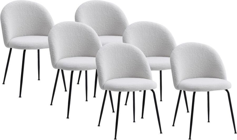 Vente-unique Set van 6 stoelen van boucléstof en zwart roestvrij staal Wit MELBOURNE L 50 cm x H 77 cm x D 55 cm