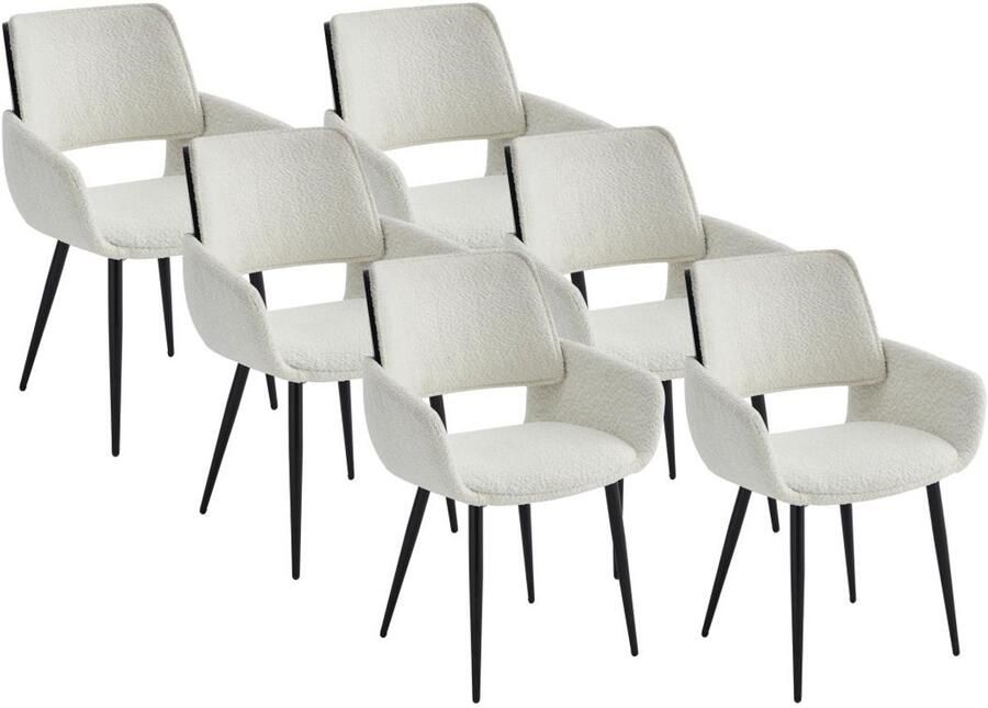 Vente-unique Set van 6 stoelen van boucléstof essenhoutfineer en zwart metaal Wit ZURIKIA L 57.5 cm x H 85 cm x D 57 cm