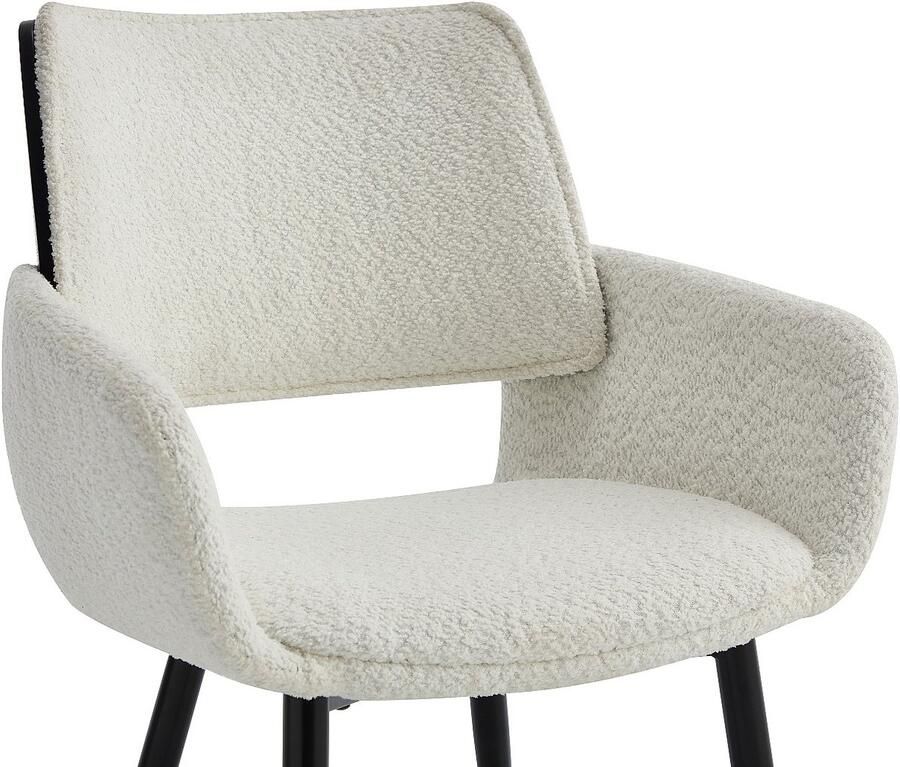 Vente-unique Set van 6 stoelen van boucléstof essenhoutfineer en zwart metaal Wit ZURIKIA L 57.5 cm x H 85 cm x D 57 cm - Foto 2