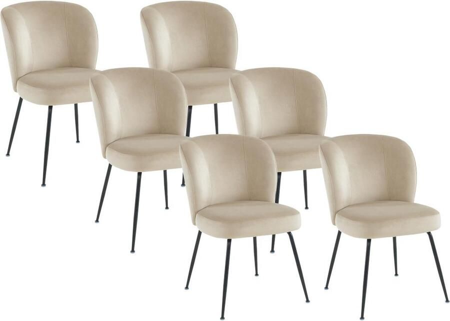 Vente-unique Set van 6 stoelen van fluweel en metaal Beige POLPONA van Pascal MORABITO L 52 cm x H 79 cm x D 67.5 cm - Foto 2