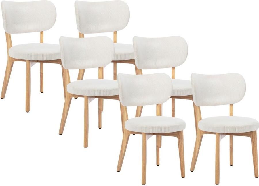 Vente-unique Set van 6 stoelen van ribfluweel en heveahout Wit TORIEL L 51 cm x H 82.5 cm x D 57 cm