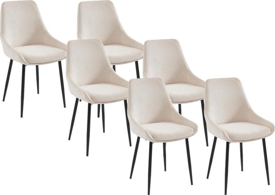 Vente-unique Set van 6 stoelen van ribfluweel en metaal Crèmewit MASURIE L 49 cm x H 85.5 cm x D 56 cm - Foto 2