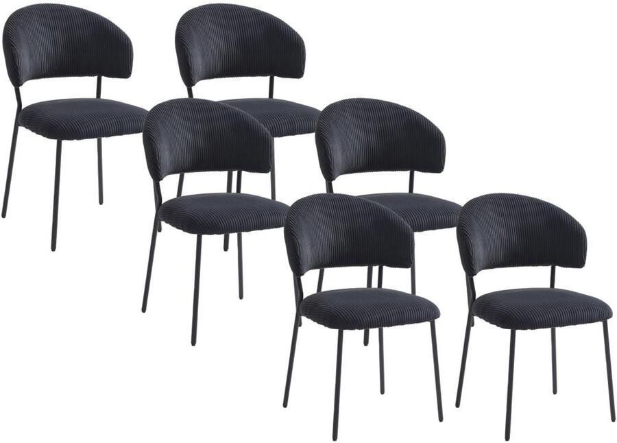 Vente-unique Set van 6 stoelen van ribfluweel en metaal Zwart ALAYIS L 53 cm x H 83 cm x D 60 cm