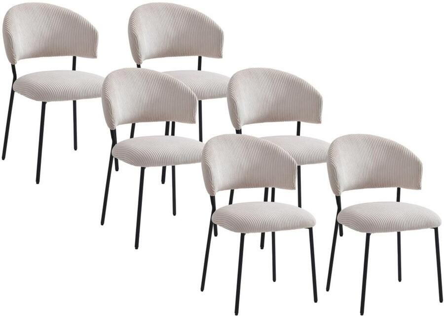 Vente-unique Set van 6 stoelen van ribfluweel en zwart metaal Beige ALAYIS L 53 cm x H 83 cm x D 60 cm