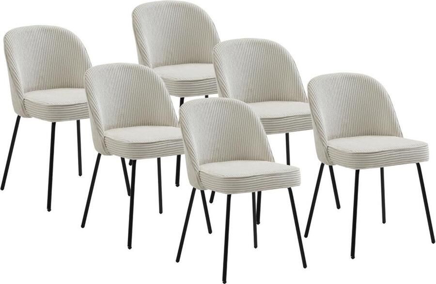 Vente-unique Set van 6 stoelen van ribfluweel en zwart metaal Crèmewit ALPALI L 50 cm x H 83.5 cm x D 57.5 cm - Foto 2