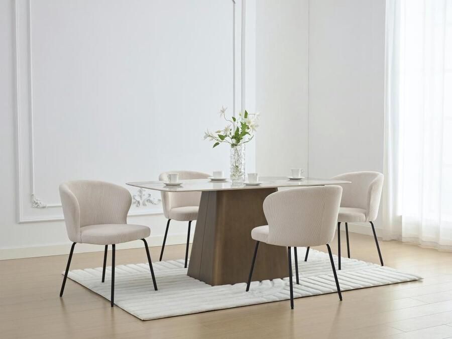 Vente-unique Set van 2 stoelen van ribfluweel en zwart metaal Crèmewit RELIOZA L 56.5 cm x H 78 cm x D 57.5 cm - Foto 3