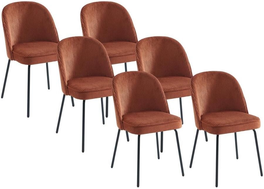 Vente-unique Set van 6 stoelen van ribfluweel en zwart metaal Terracotta ALPALI L 50 cm x H 83.5 cm x D 57.5 cm