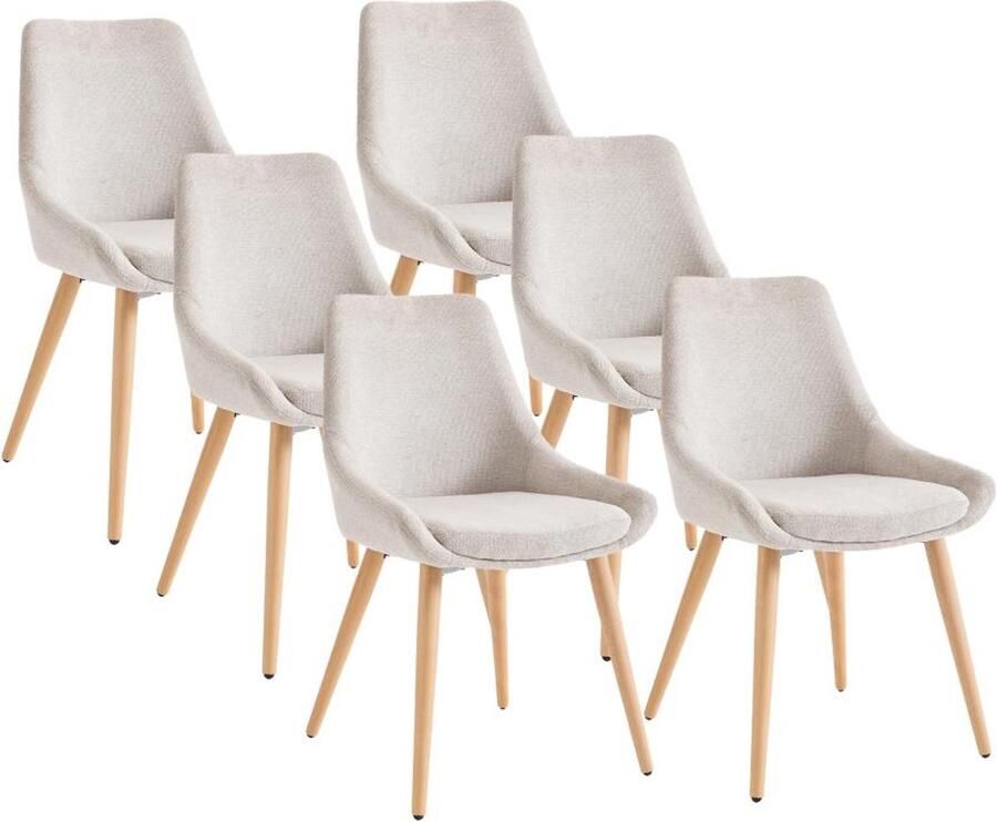 Vente-unique Set van 6 stoelen van stof en beuken Beige MASURIE L 49 cm x H 85.5 cm x D 56 cm - Foto 2