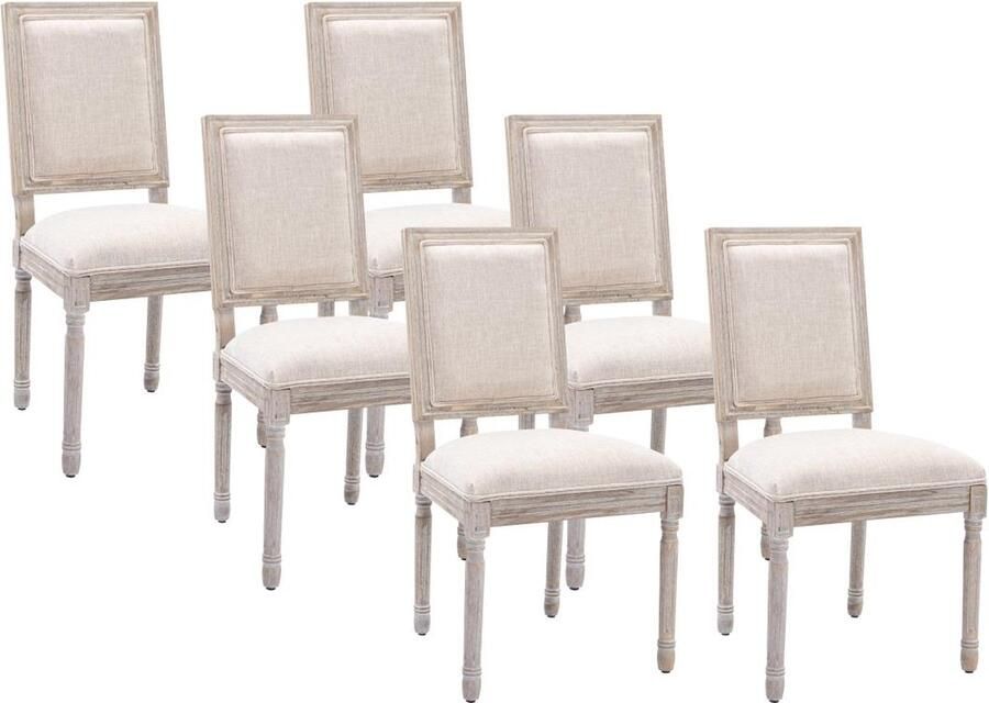 Vente-unique Set van 6 stoelen van stof en heveahout Beige AMBOISETTE L 50 cm x H 95 cm x D 60 cm - Foto 2