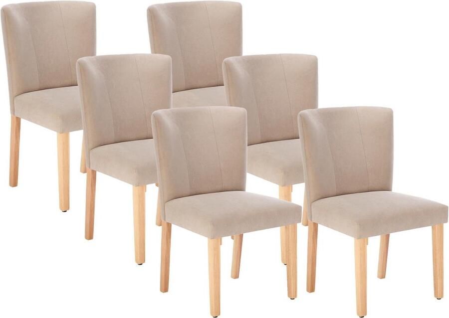 Vente-unique Set van 6 stoelen van stof en heveahout Beige ANALIA L 51 cm x H 87 cm x D 61 cm