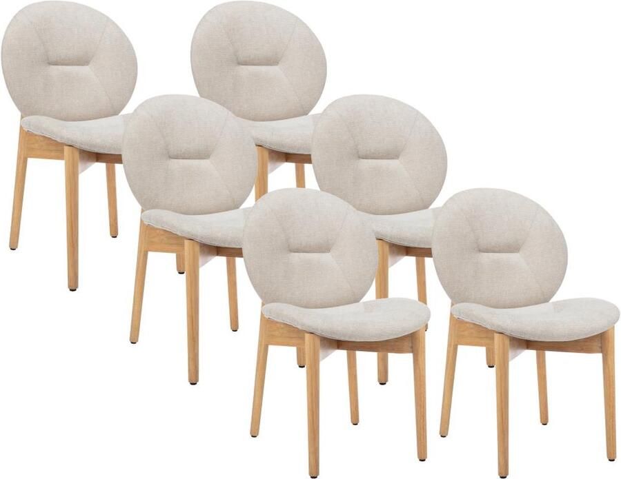 Vente-unique Set van 6 stoelen van stof en heveahout Beige ISADIO L 50.5 cm x H 83 cm x D 59.5 cm