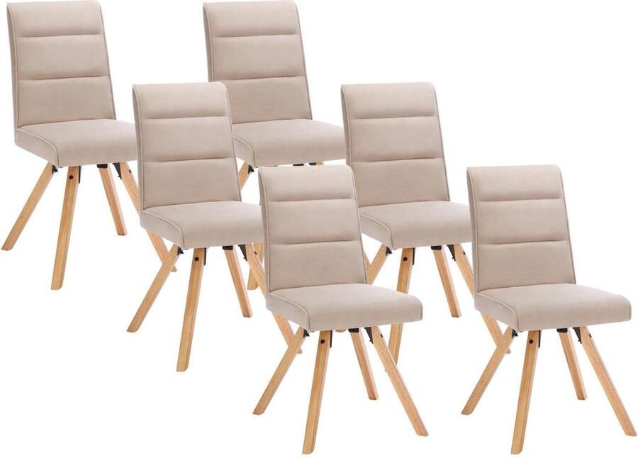 Vente-unique Set van 6 stoelen van stof en heveahout Beige KRISSY L 44 cm x H 93.5 cm x D 59.5 cm