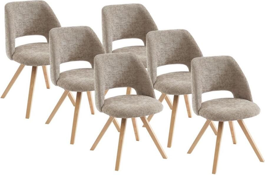 Vente-unique Set van 6 stoelen van stof en heveahout Taupegrijs VESIANI L 53.5 cm x H 81 cm x D 58 cm