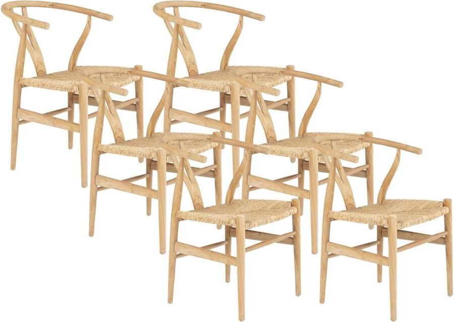 Vente-unique Set van 6 stoelen van teakhout en riet naturel POGIANA L 53 cm x H 77 cm x D 63 cm - Foto 2