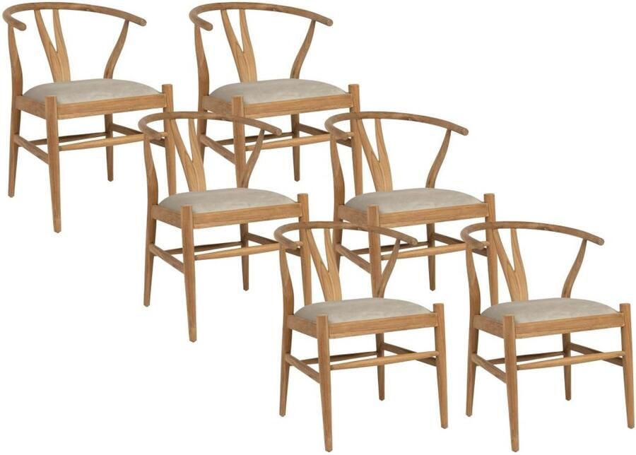 Vente-unique Set van 2 stoelen van teakhout en stof Naturel en beige POGIANA L 53 cm x H 77 cm x D 63 cm - Foto 2
